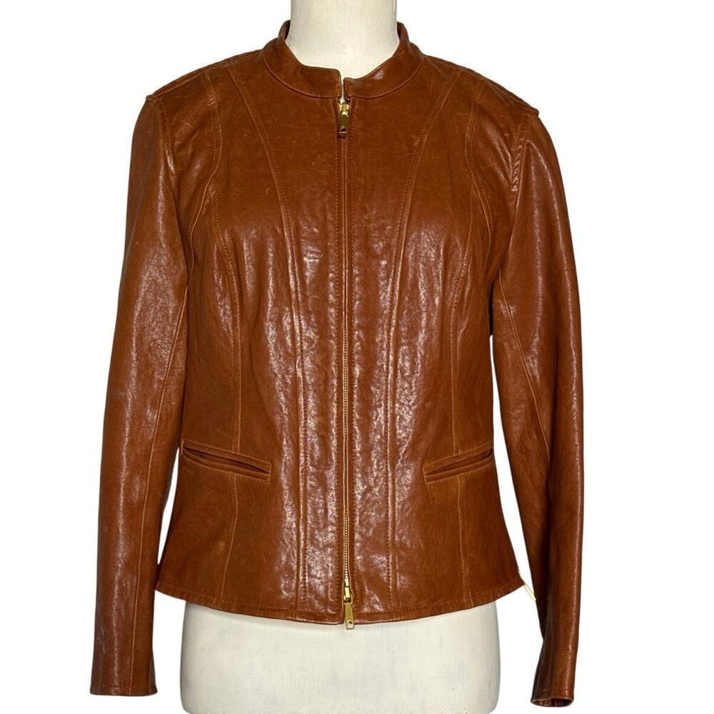 Lafayette 148 New York Womens Lacquered Lambskin Leather Jacket Size 6P